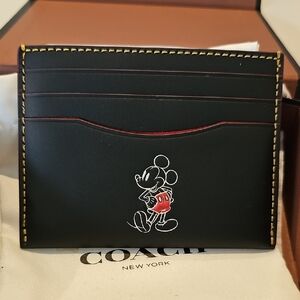 Coach Black and Red Card Holder with Mickey Design